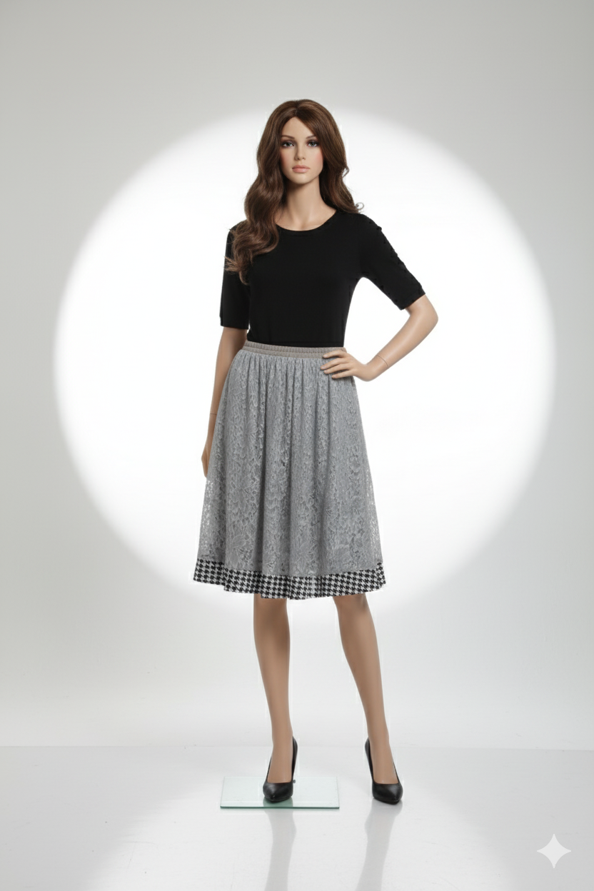 Jupe mi-longue grise