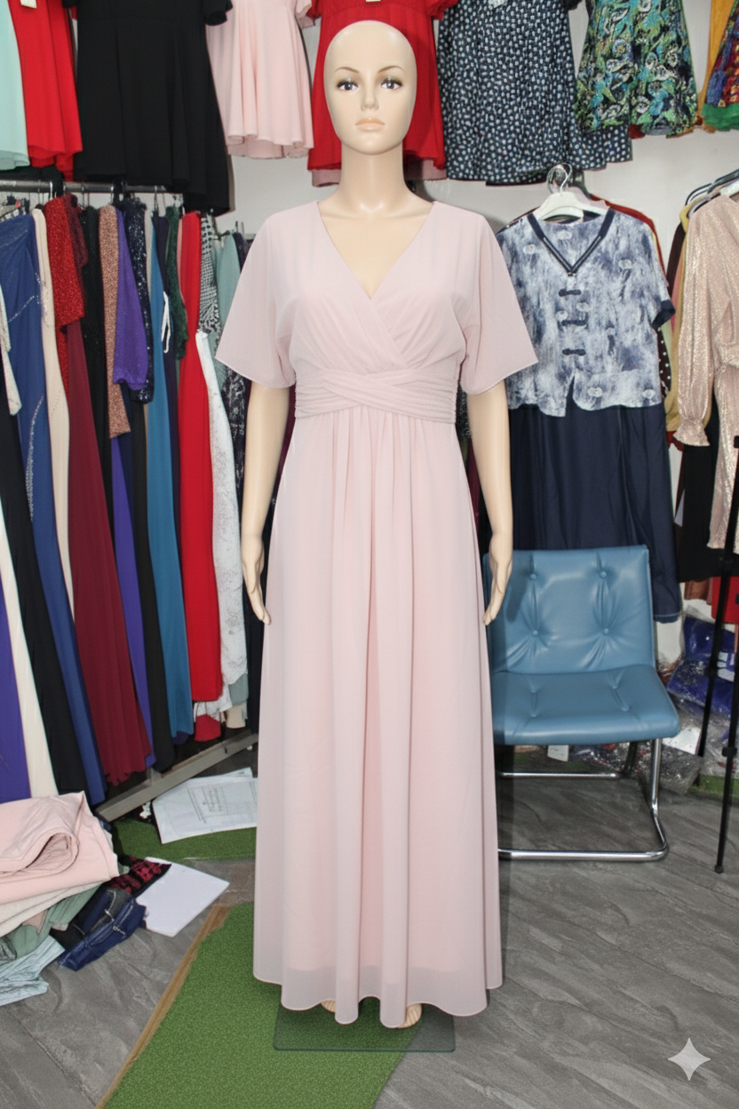 Robe longue rose poudré