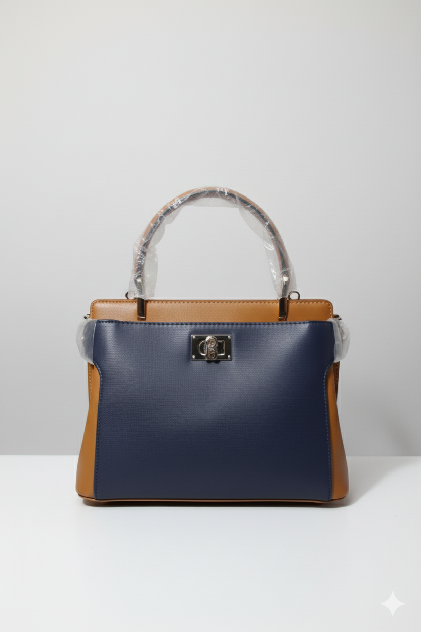 Sac à main élégant bleu et marron