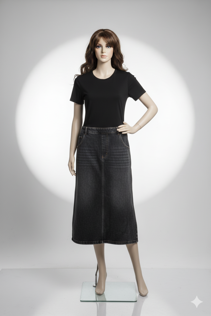 Jupe longue en jean noire