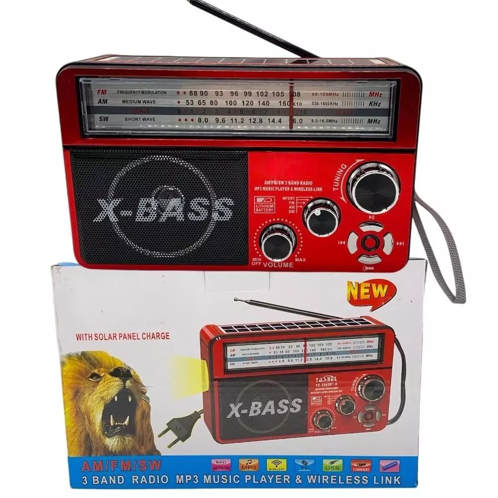 Radio portátil X-BASS con panel solar
