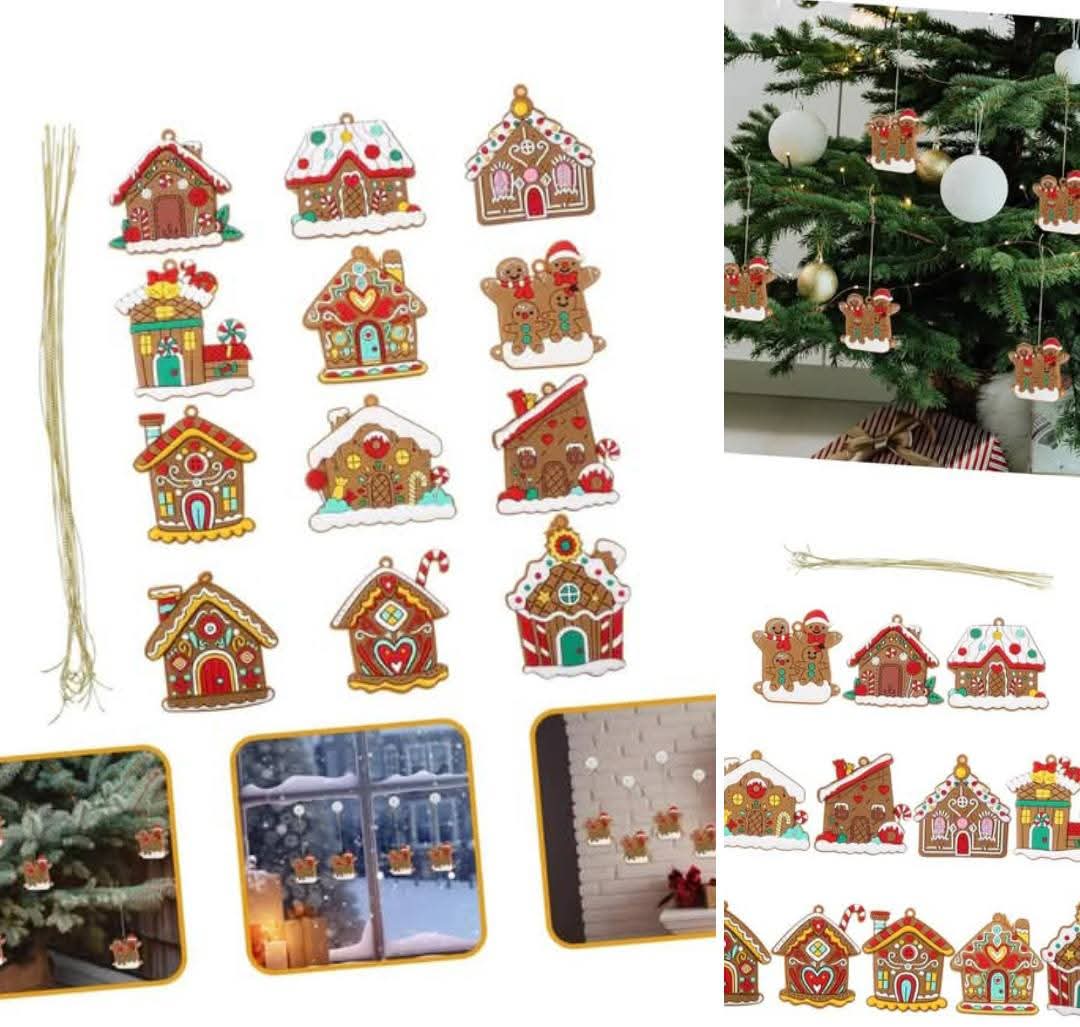 Adornos navideños de casitas y figuras de jengibre