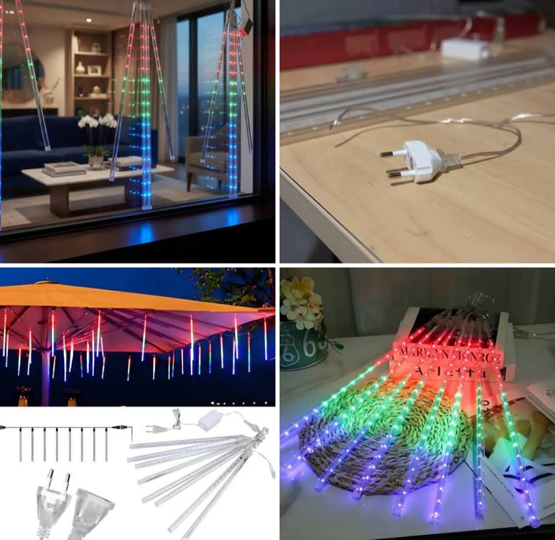 Luces LED tipo lluvia de meteoros multicolor con enchufe