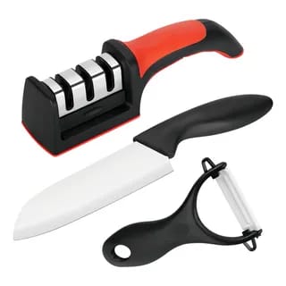 Juego de cuchillo cerámico, pelador y afilador