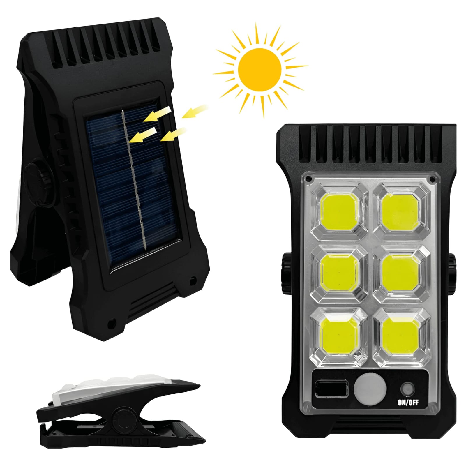 Lámpara solar portátil con clip