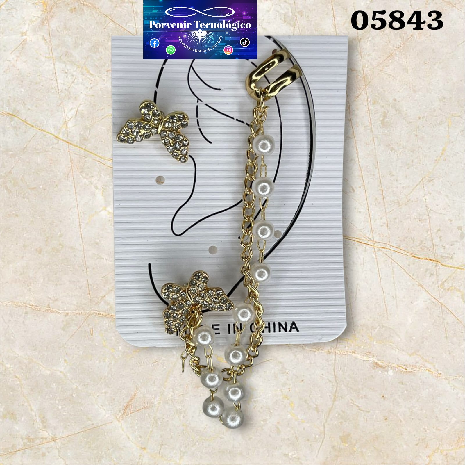 Aro con cadena y perlas - 05843