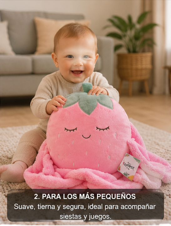 Peluche manta fruta 100x120cm  Peluche Fresa Rosa