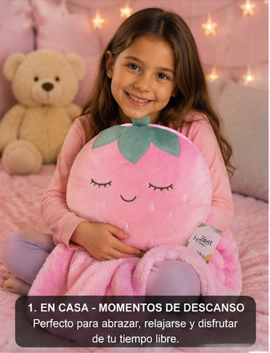 Peluche manta fruta 100x120cm  Peluche Fresa Rosa