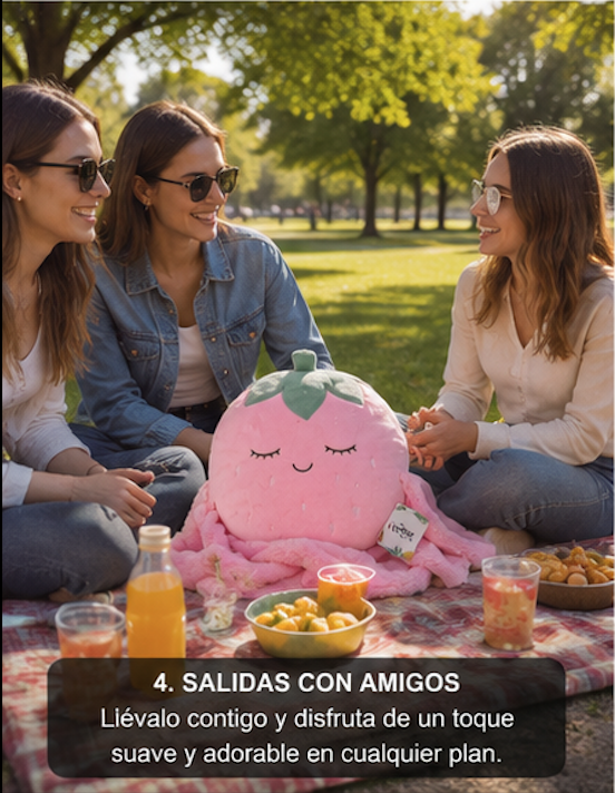 Peluche manta fruta 100x120cm  Peluche Fresa Rosa