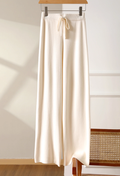 White Wide-Leg Knit Pants