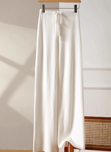 White Wide-Leg Knit Pants