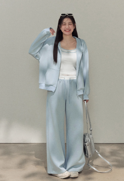 Light Blue Casual Hoodie Set