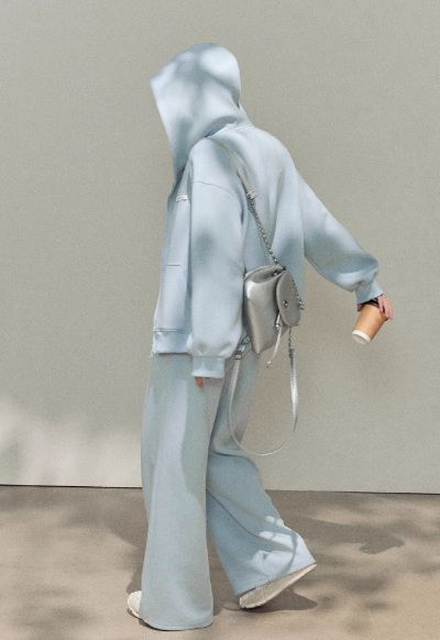 Light Blue Casual Hoodie Set