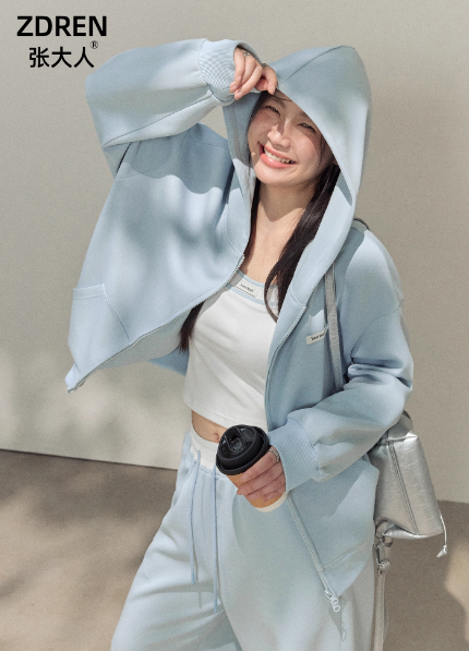 Light Blue Casual Hoodie Set