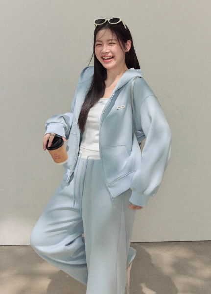 Light Blue Casual Hoodie Set