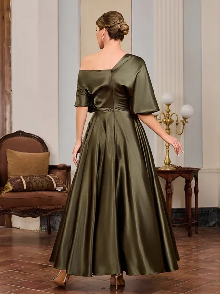 Elegant Olive Green Satin Gown
