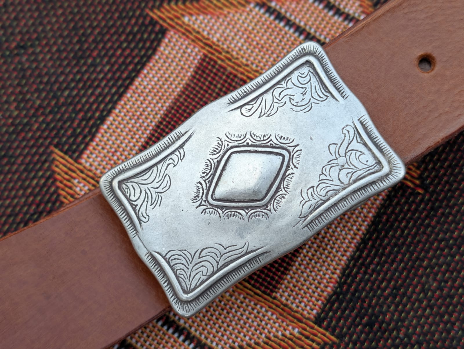 Vintage Western Square Buckle Buffalo Leather Belt 