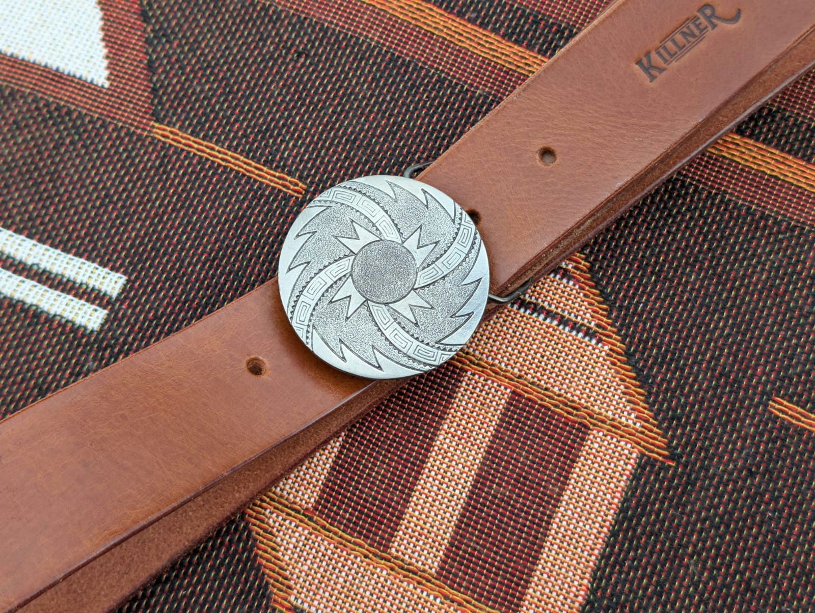 Vintage Western Round Buckle Buffalo Leather Belt