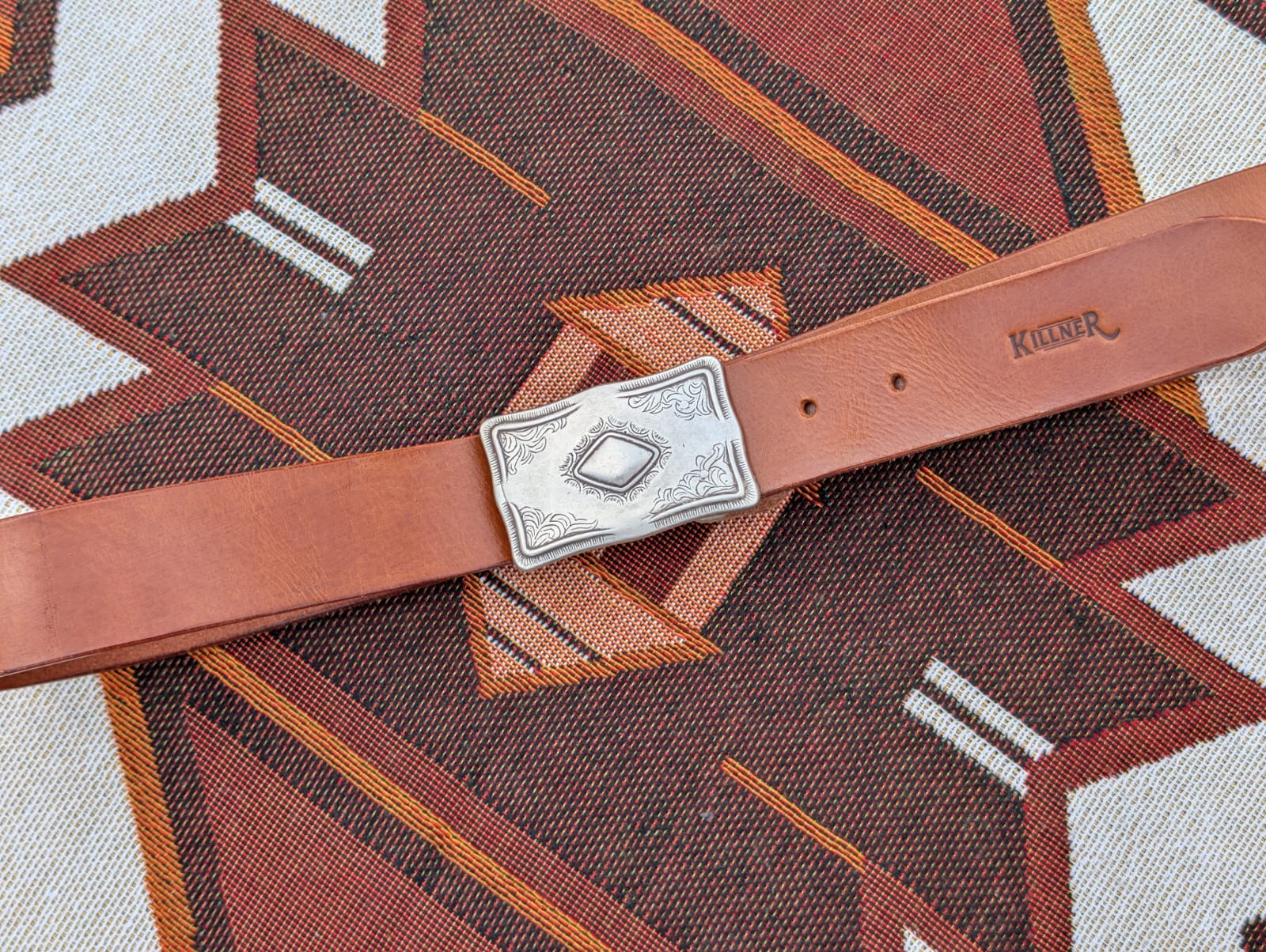 Vintage Western Square Buckle Buffalo Leather Belt 
