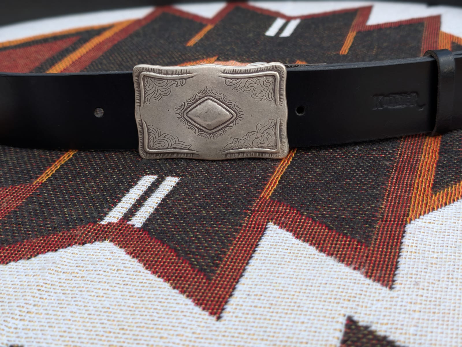 Vintage Western Square Buckle Buffalo Leather Belt 