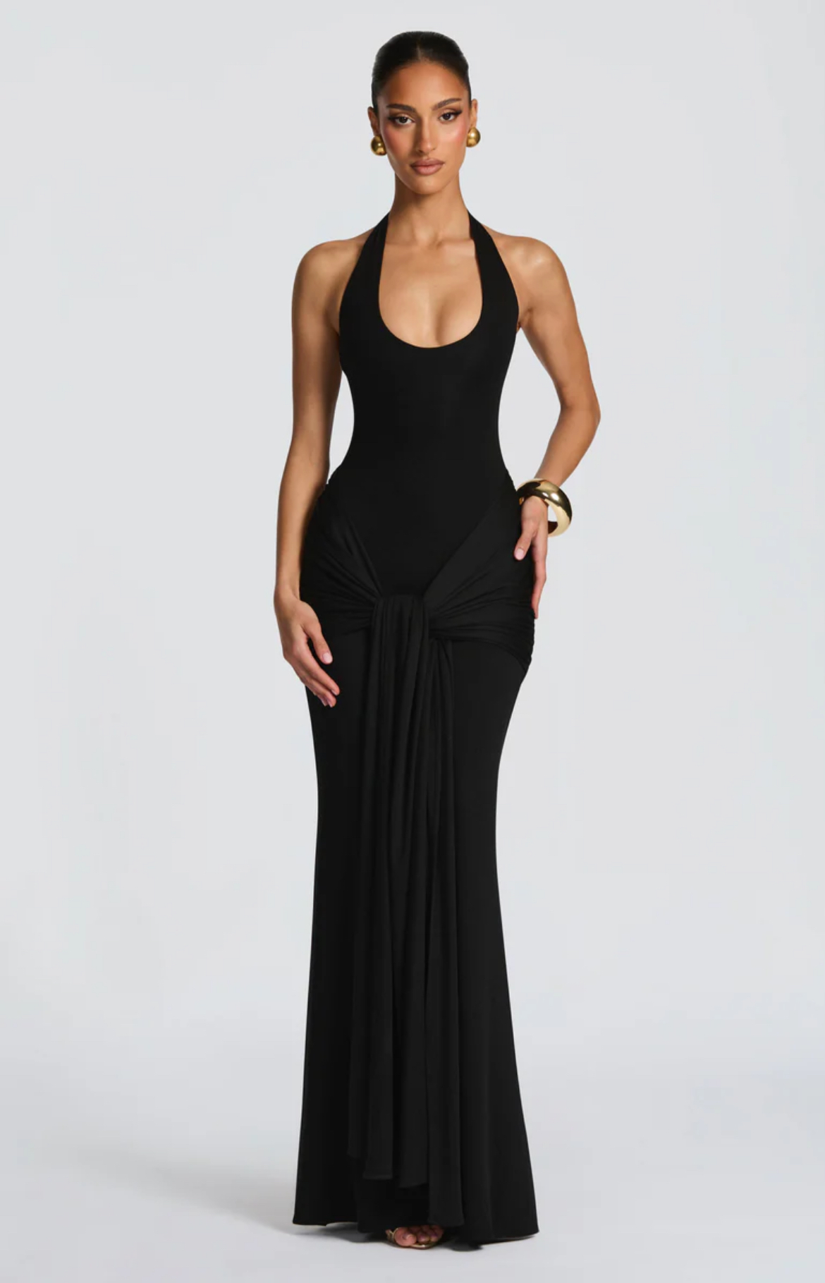 Elegant Black Halter Neck Dress