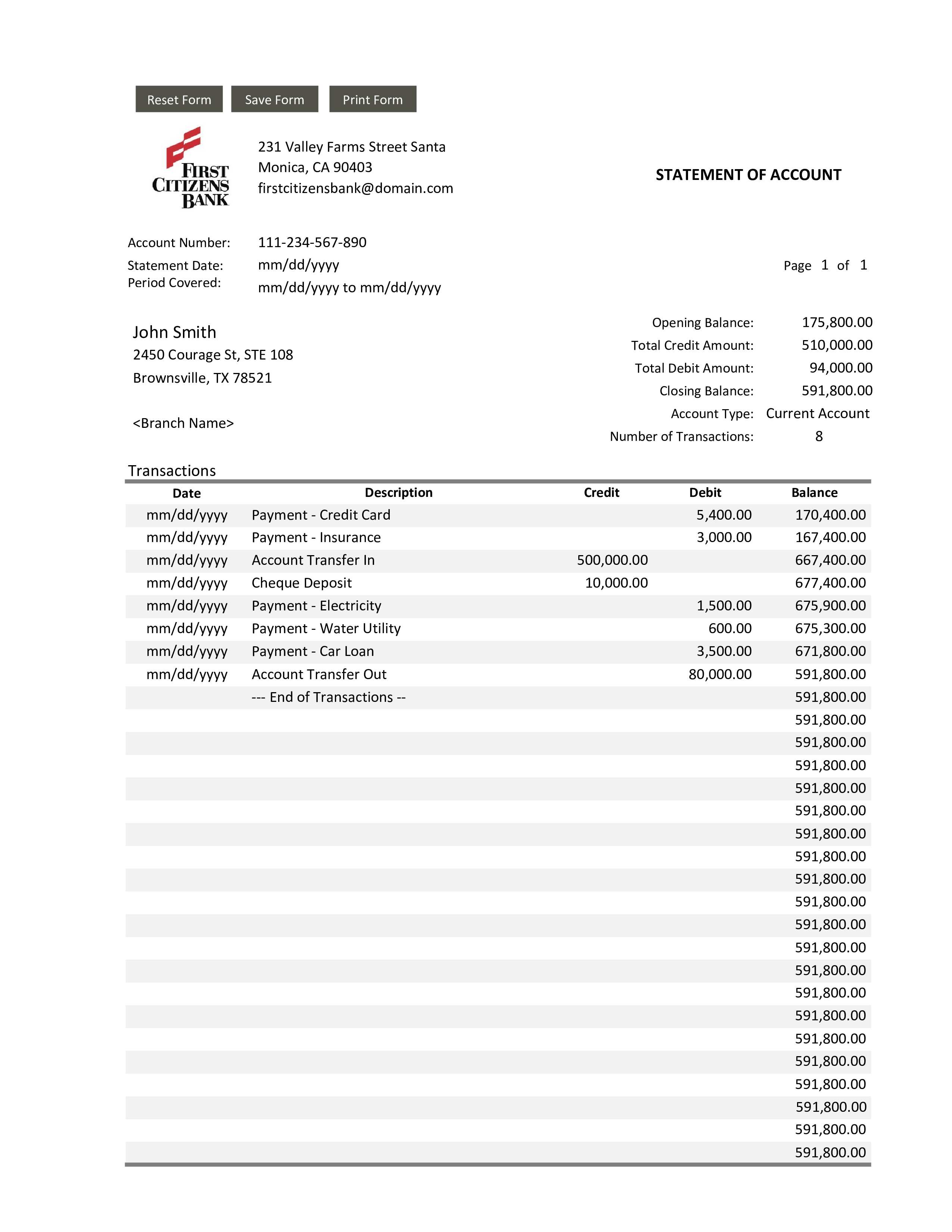 FIRST CITIZENS BANK STATMENT  
