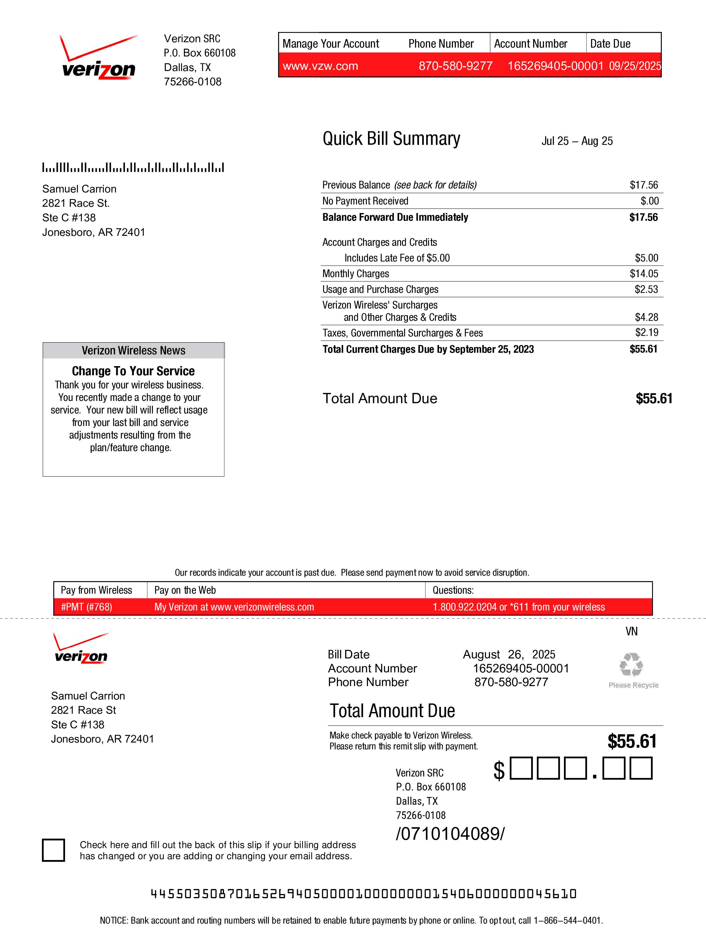 Verizon Phone Bill pdf. 