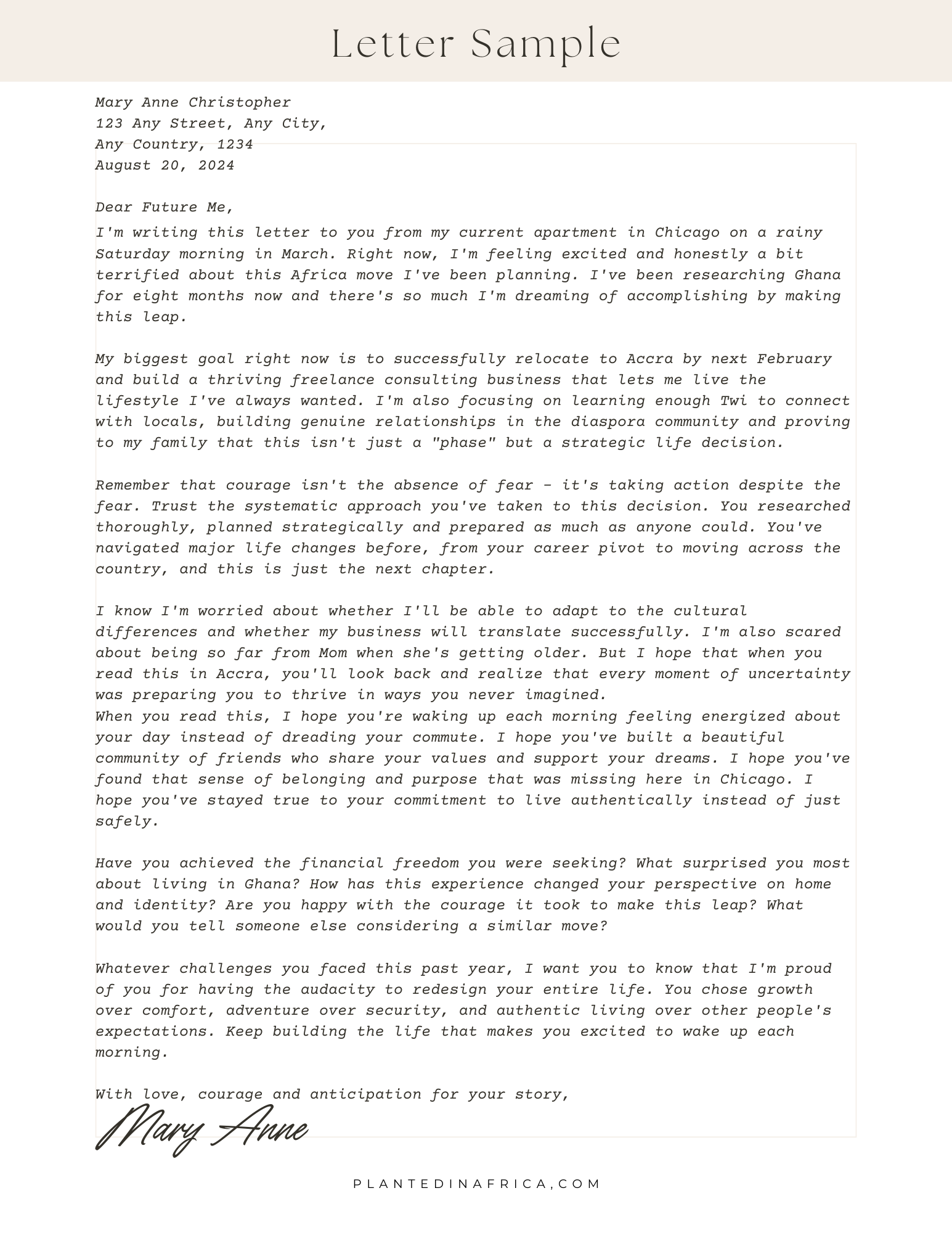 A Letter to Your Future Africa-Living Self