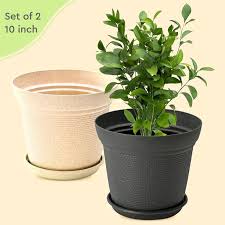 Set of 2 Plastic Plant Pots (10 inch)
