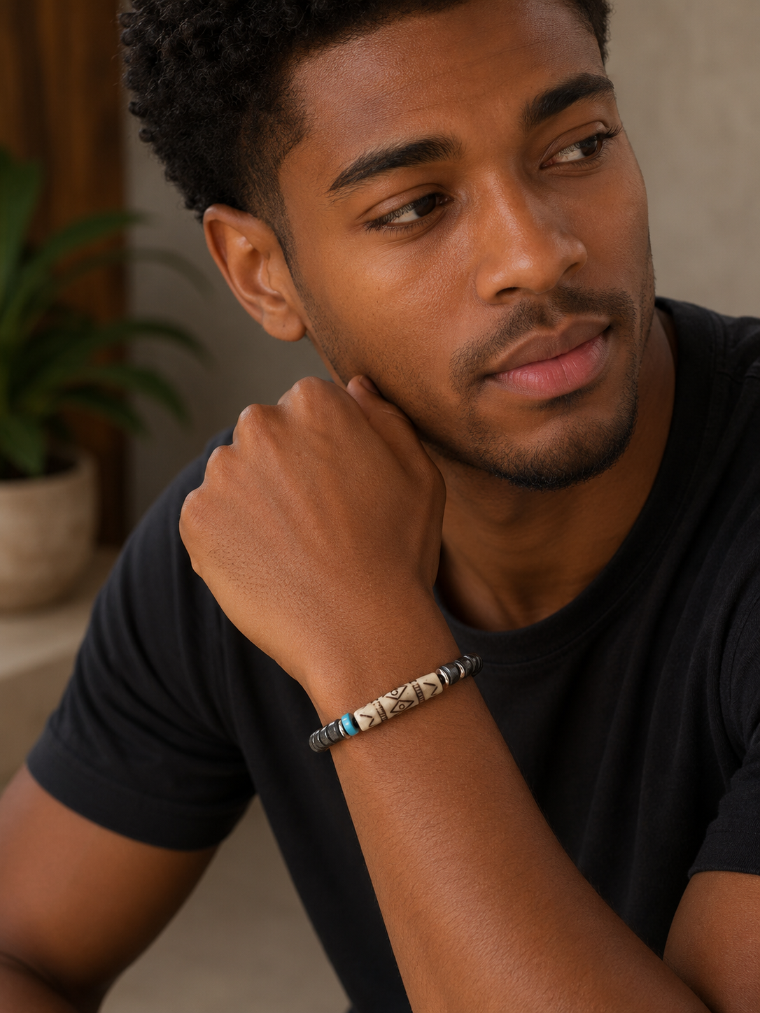 Men's Beaded Leather Bracelet