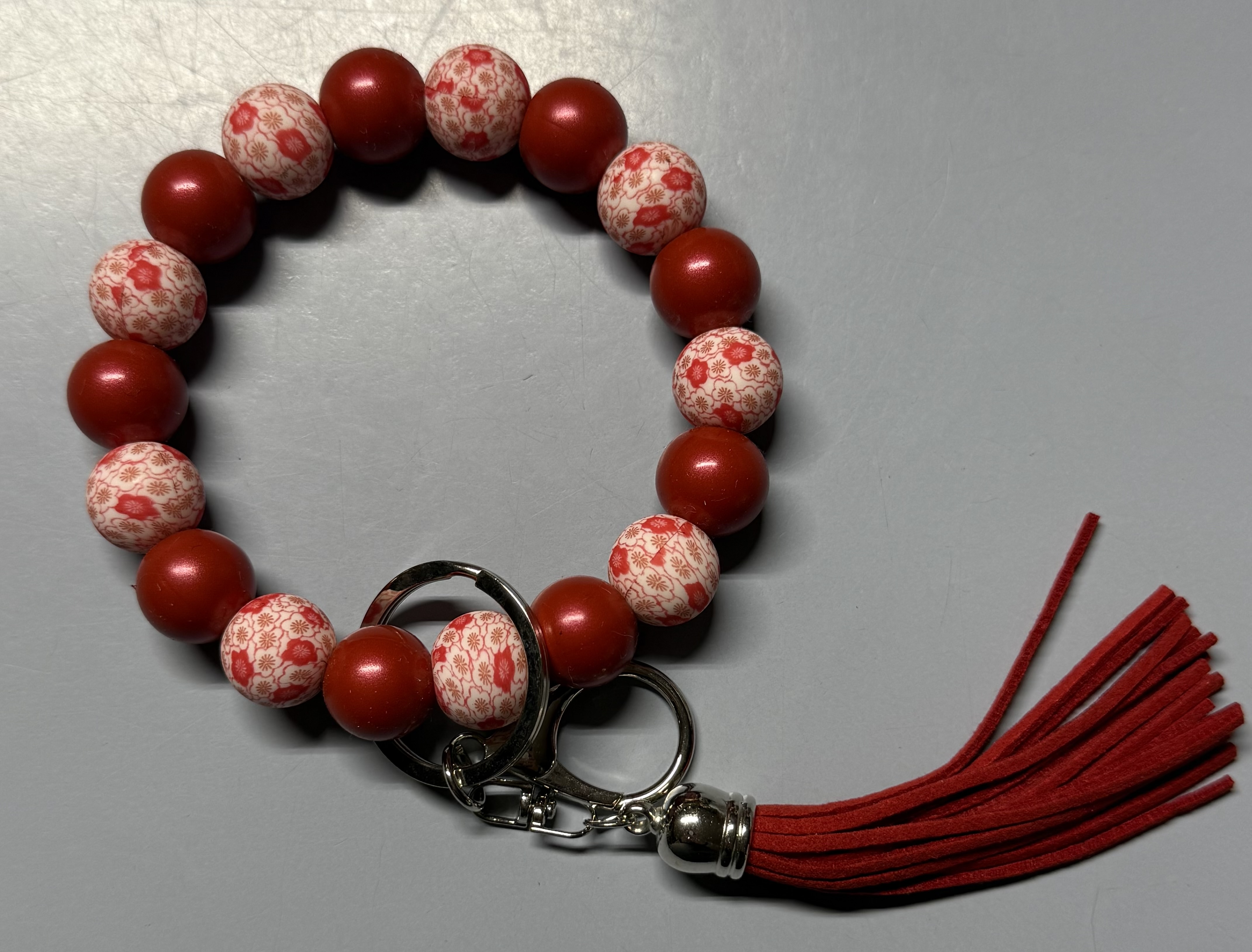 Red Flower Wristlet with Tassel