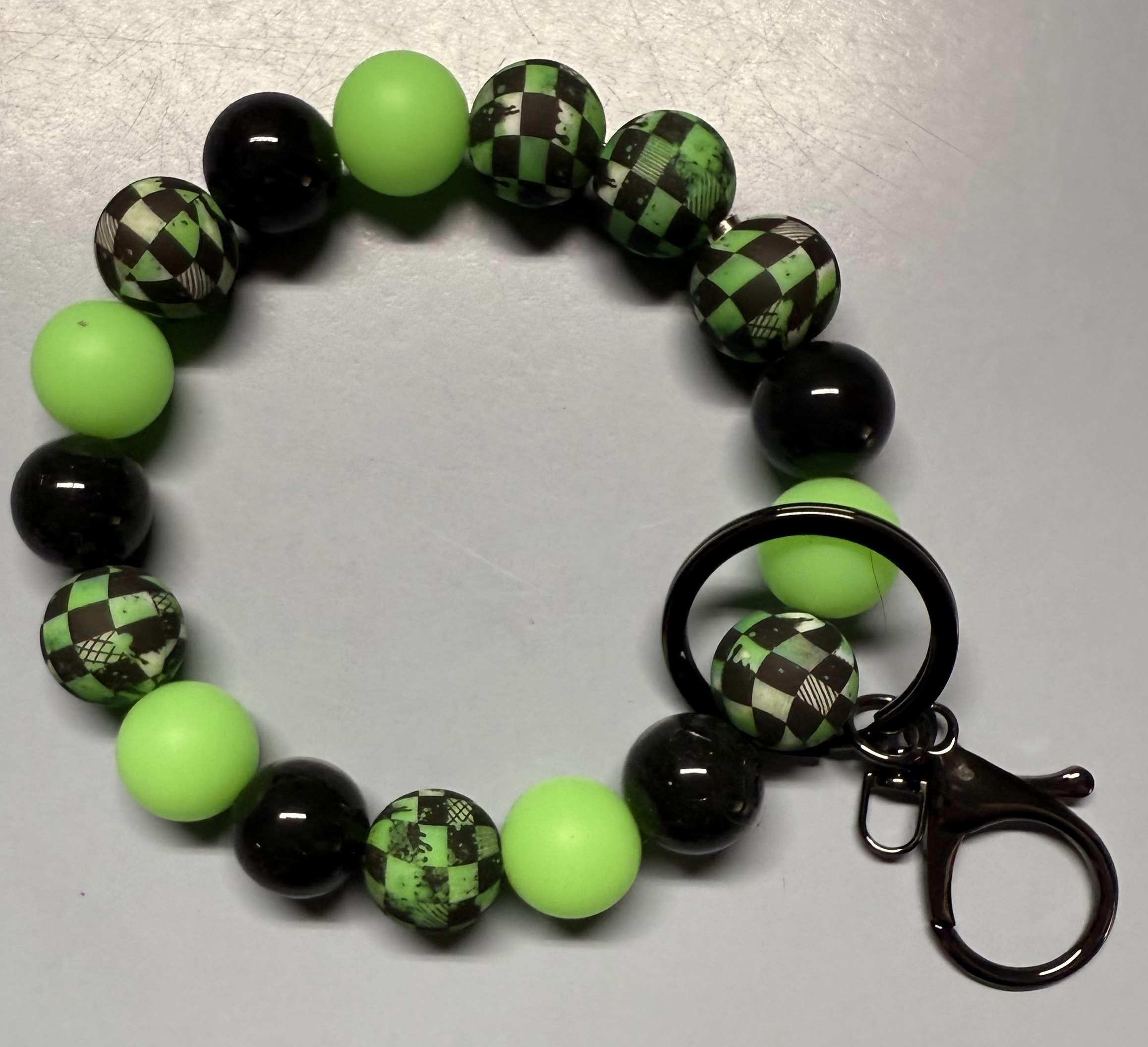 Green and Black Beaded Keychain Wristlet
