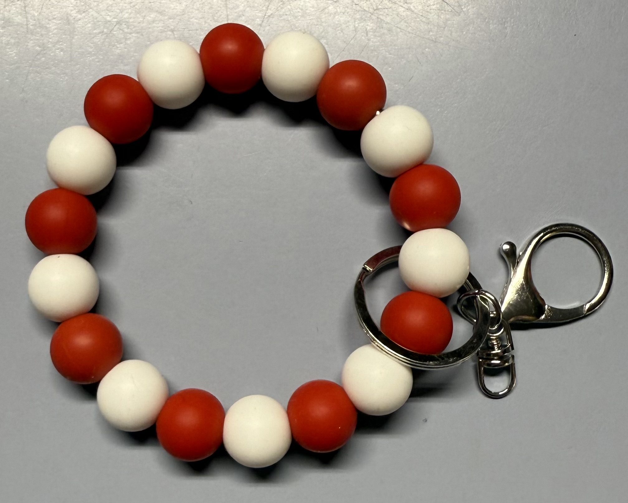 Red and White Beaded Keychain Wristlet
