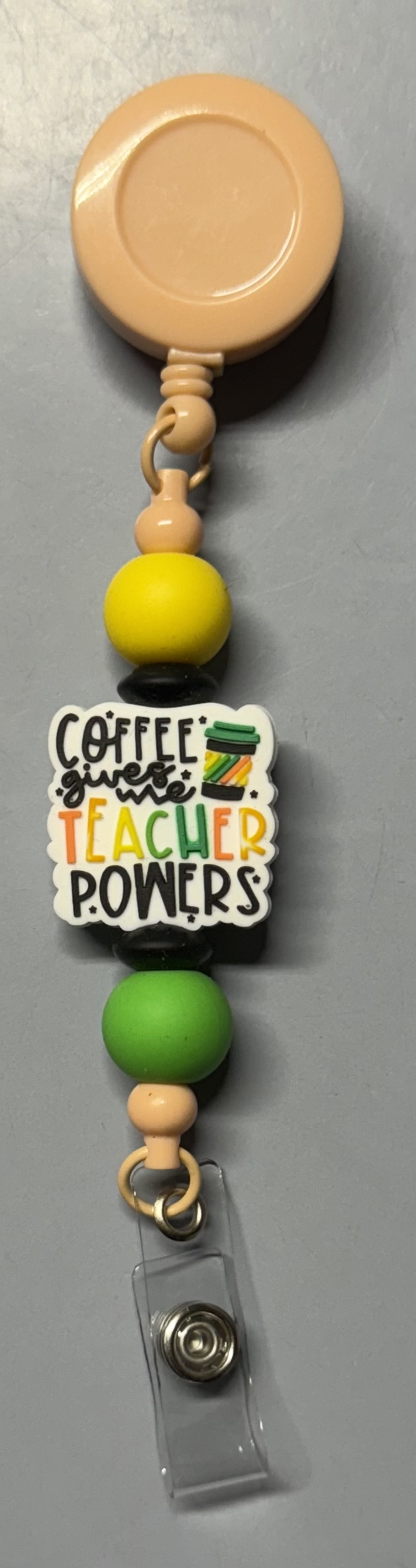 Coffee gives me Teacher Powers Badge Reel