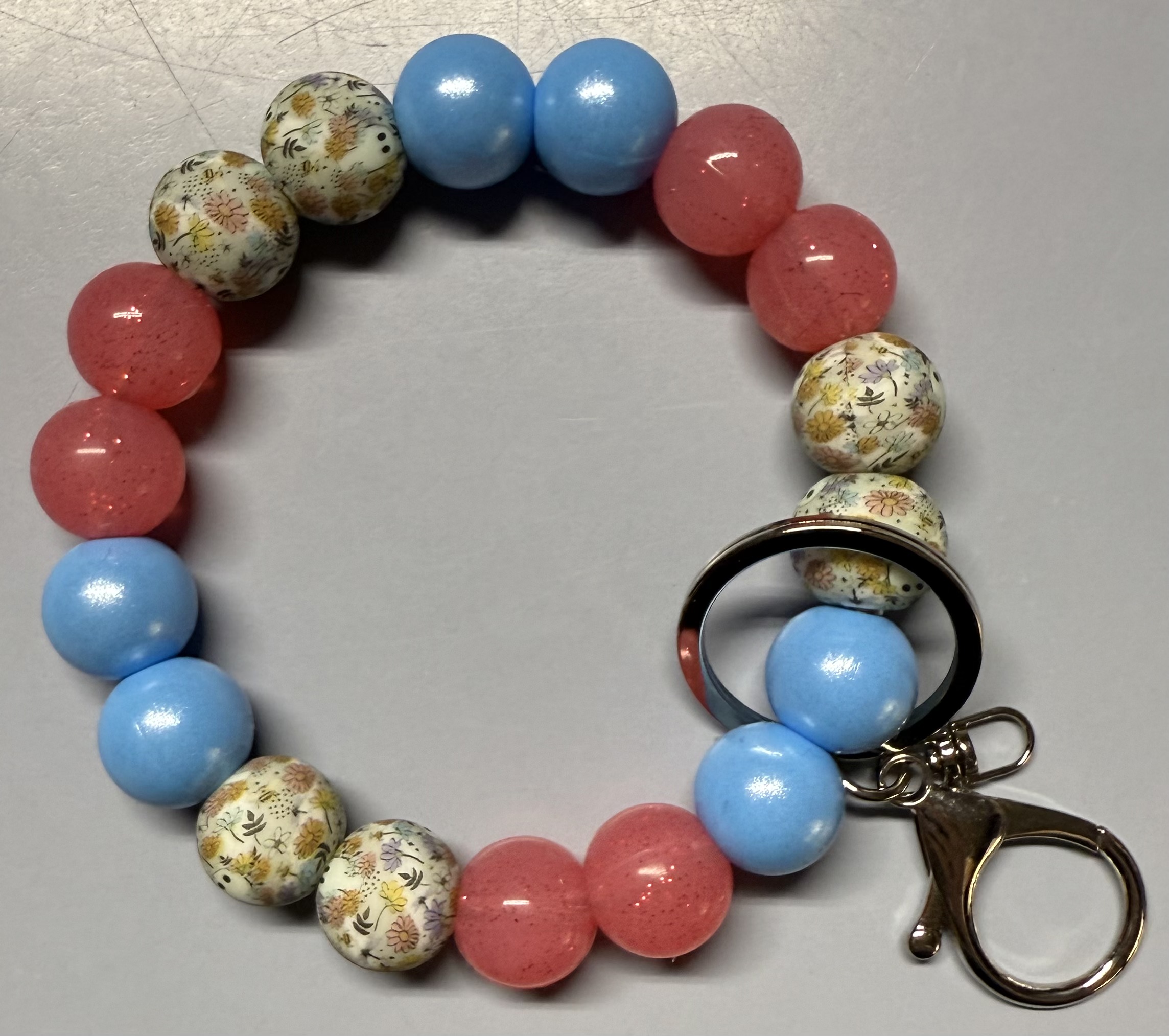 Floral with Ghost Beaded Keychain Wristlet