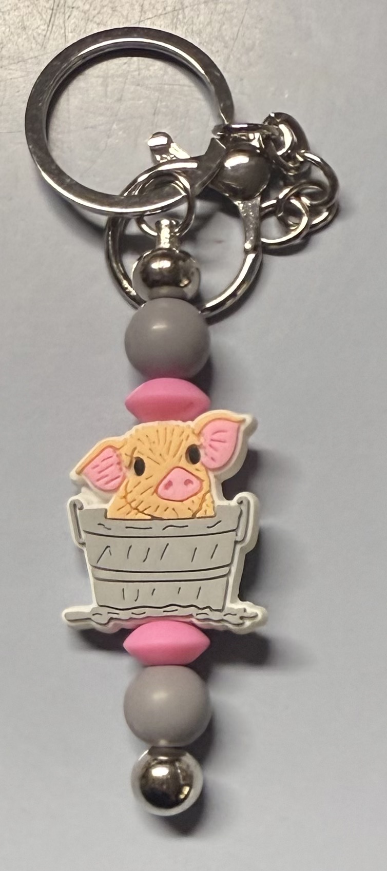 Pig in a Bucket Bar Keychain