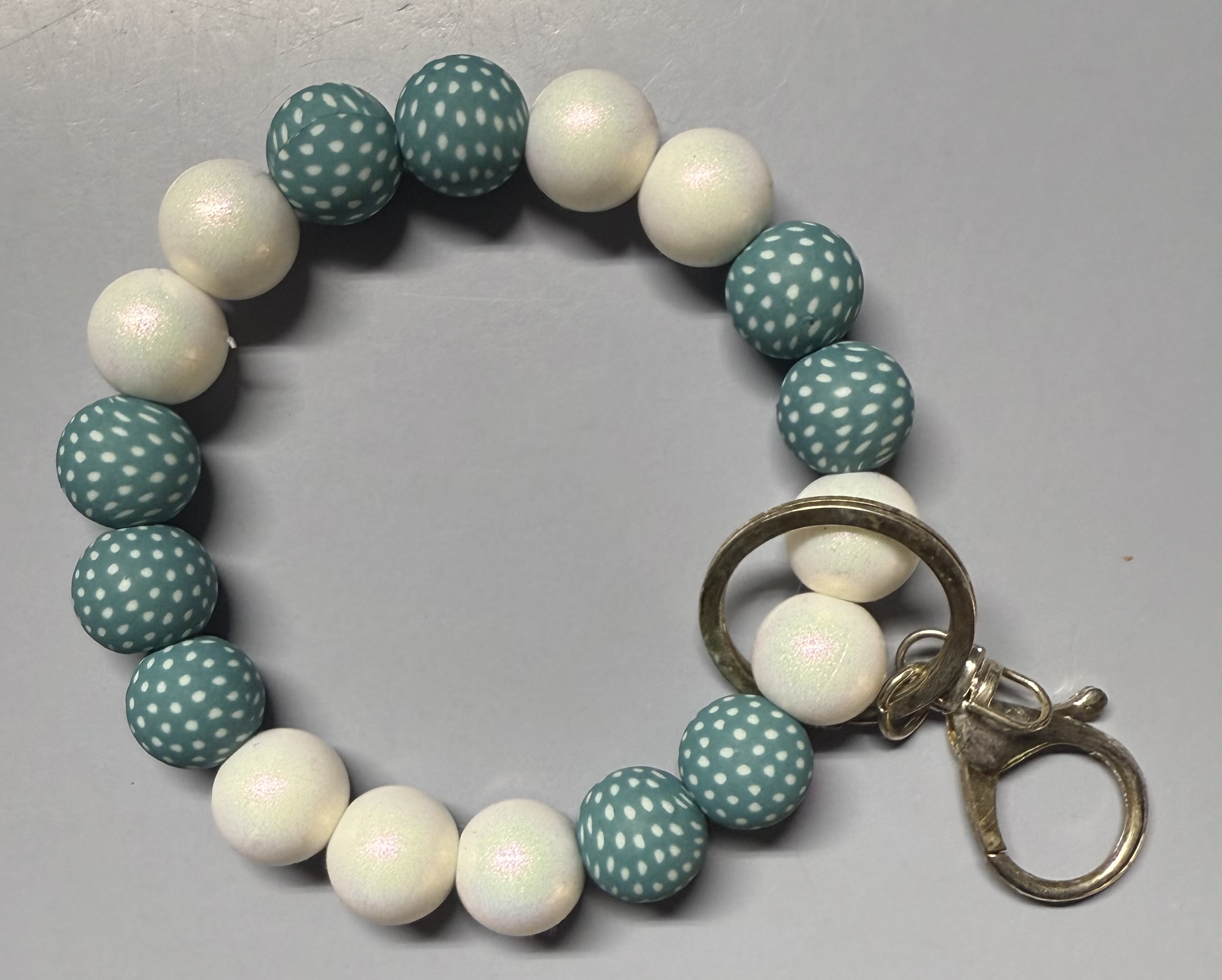 Teal and White Poke a Dot Wristlet