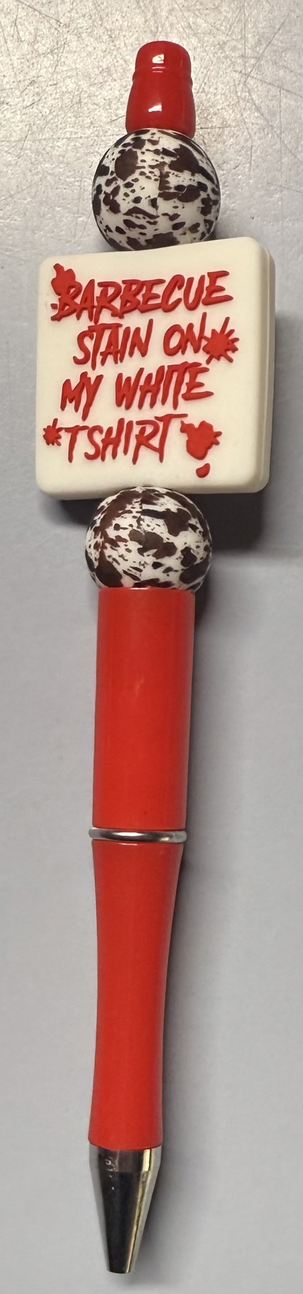 Barbecue stains on my white T-shirt