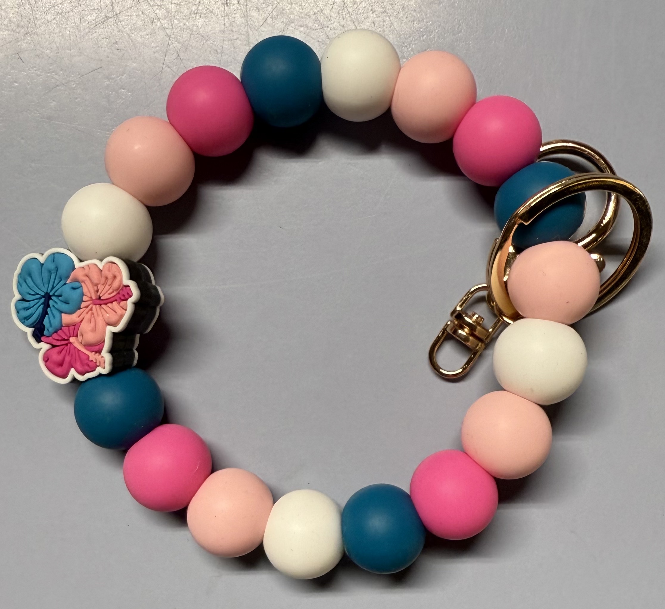 Pink and Blue Flower Wristlet