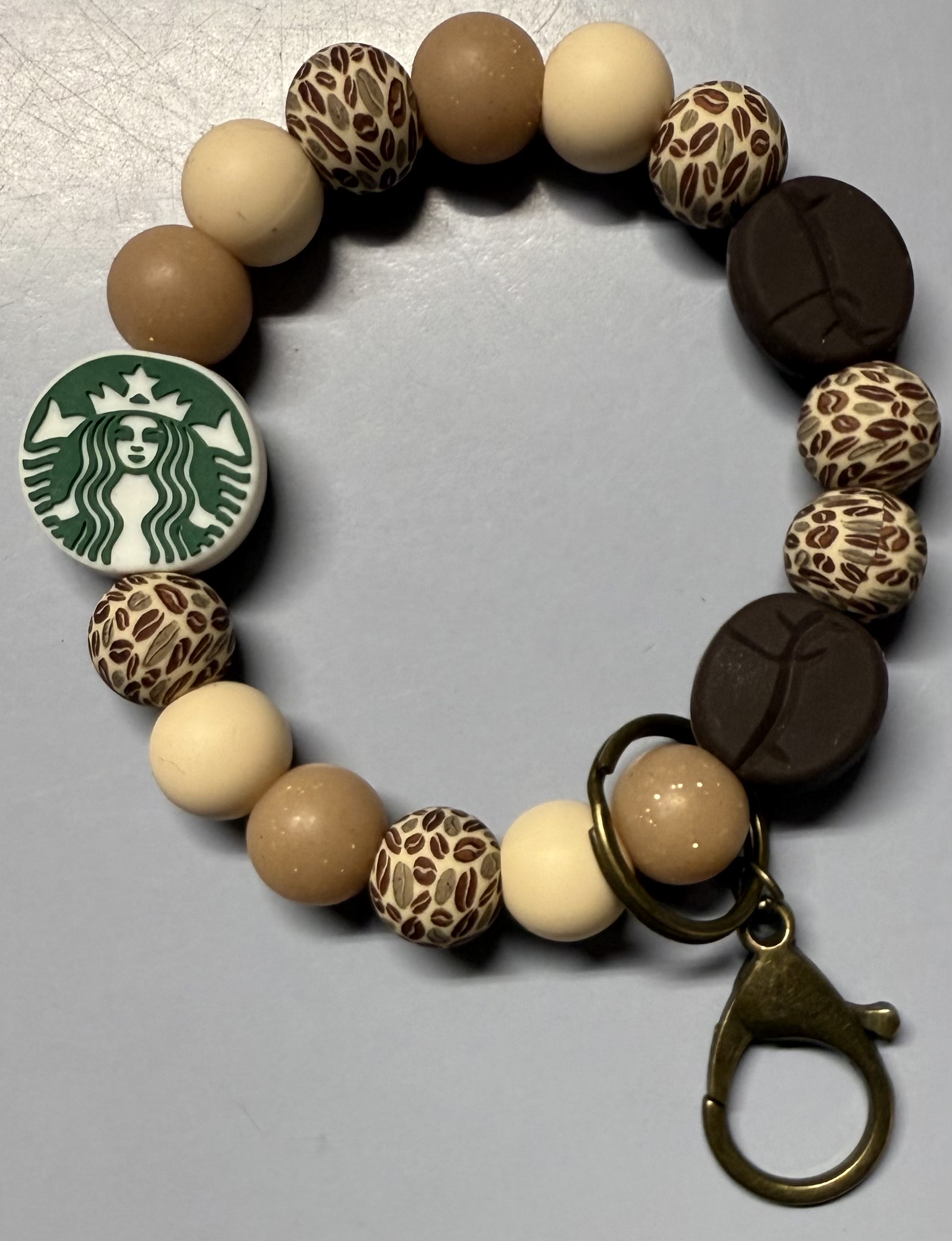 Coffee Beaded Keychain Wristlet
