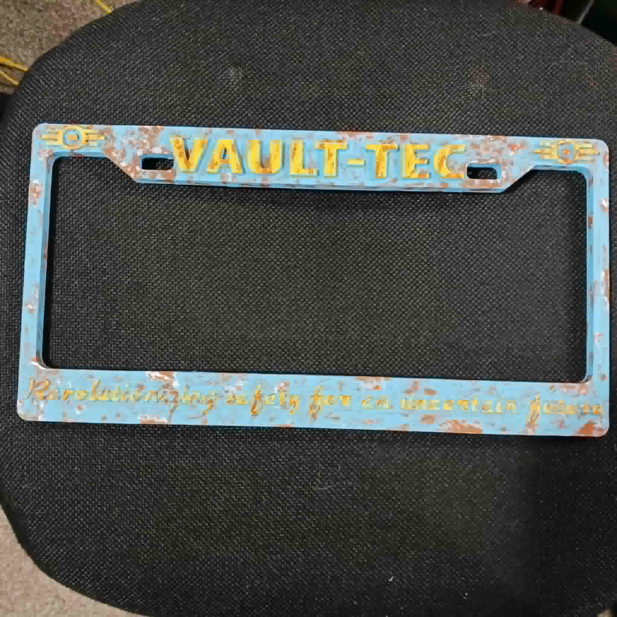 Weathered Fallout Vault Tec License Plate Frame