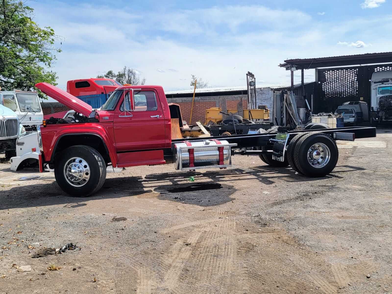 Heavy-duty red truck chassis