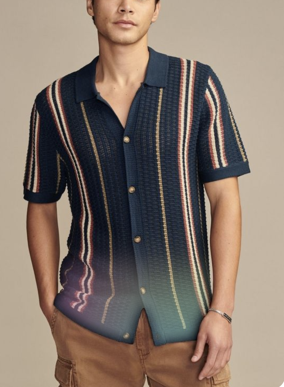 AEROPOSTALE Mens Striped Open-Knit Buttoned Sweater Polo