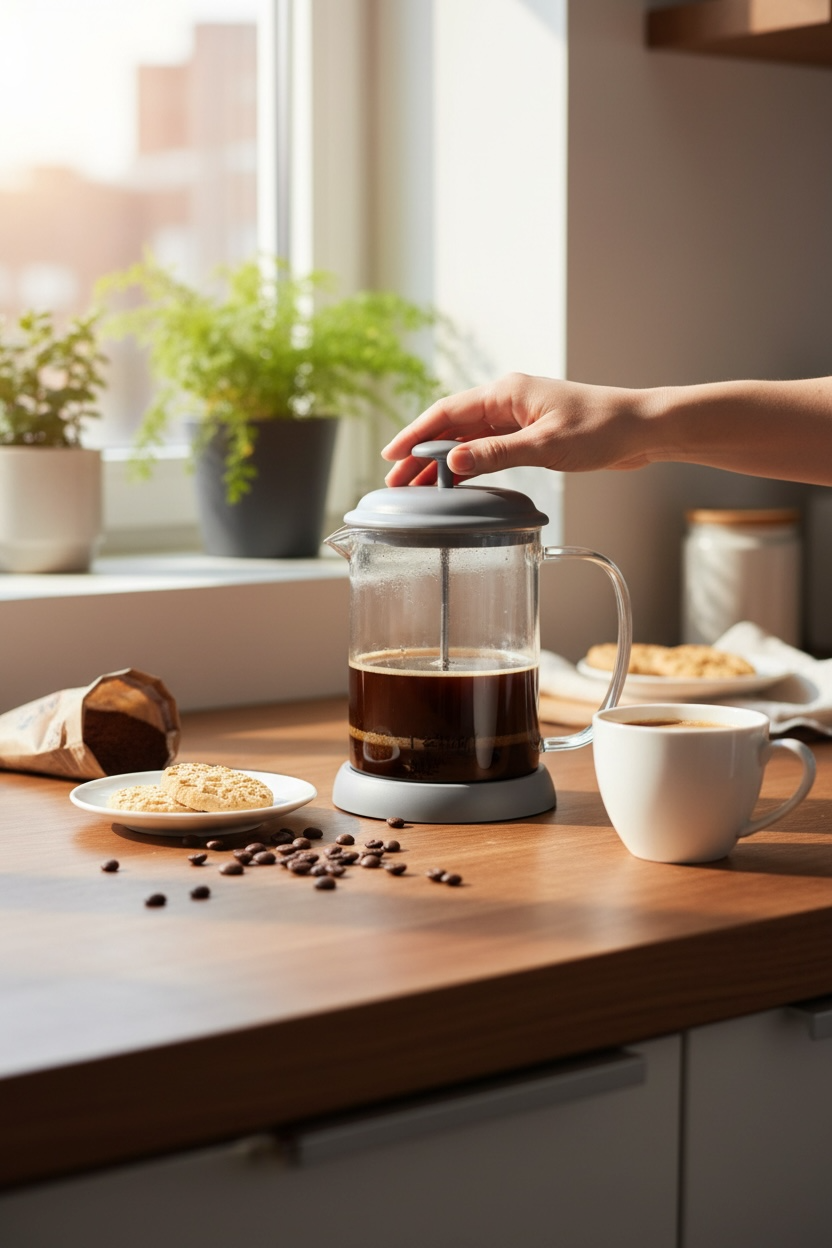  Prensa Francesa Gray 600 mlts con acero inoxidable y aro de silicon