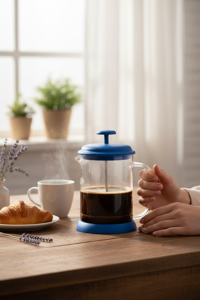 Prensa Francesa BLUE 600 mlts con filtro acero inoxidable con aro de silicon