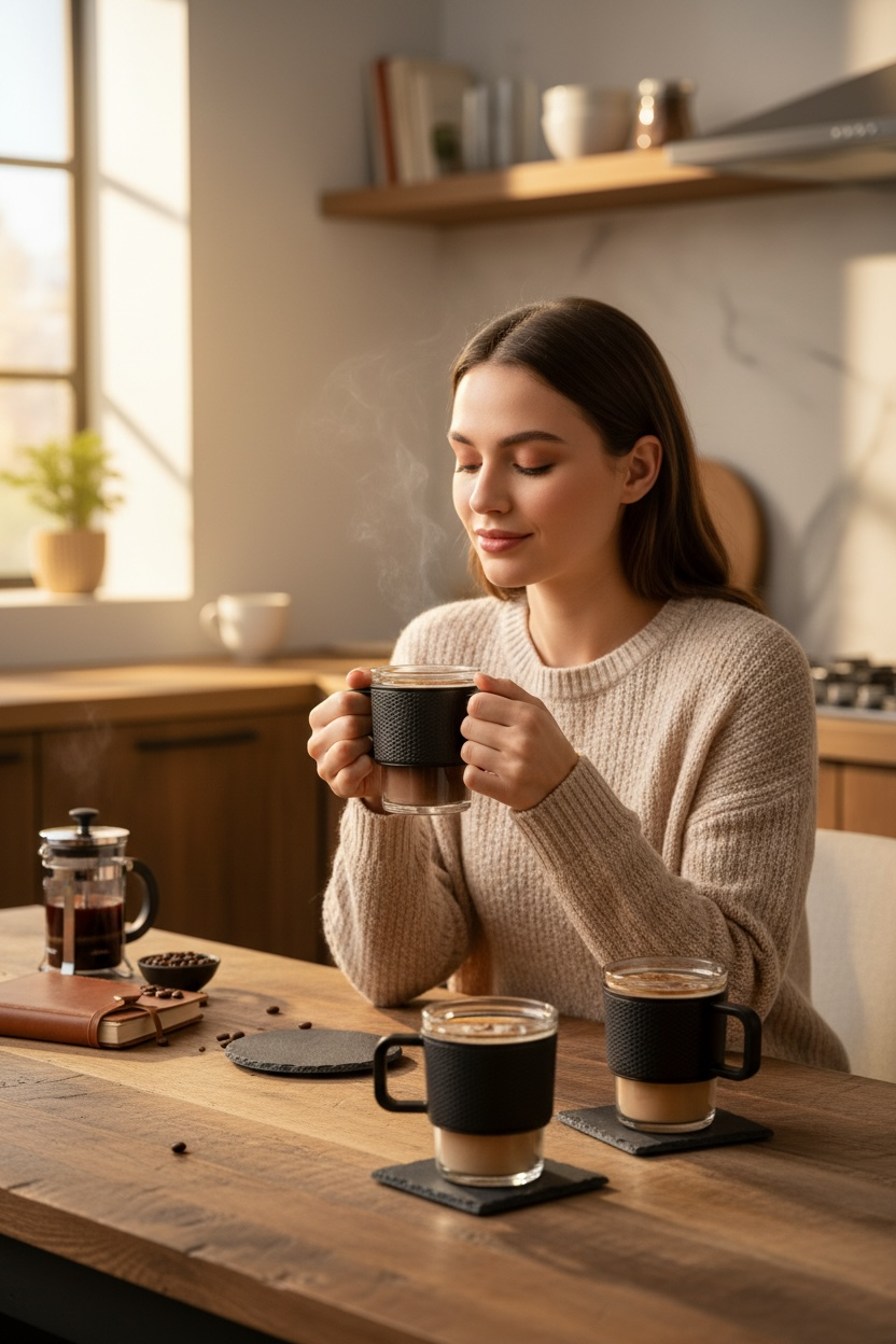 Juego de 4 Tazas de Vidrio de 420 ml 
