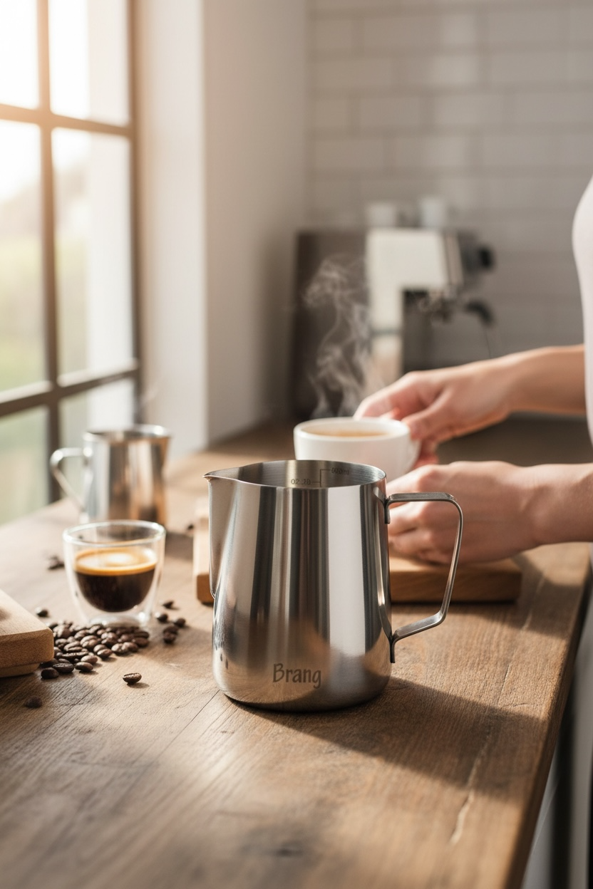 Jarra de 600 ml para Espumar o Calentar Leche, Fabricada en Acero Inoxidable BRANG