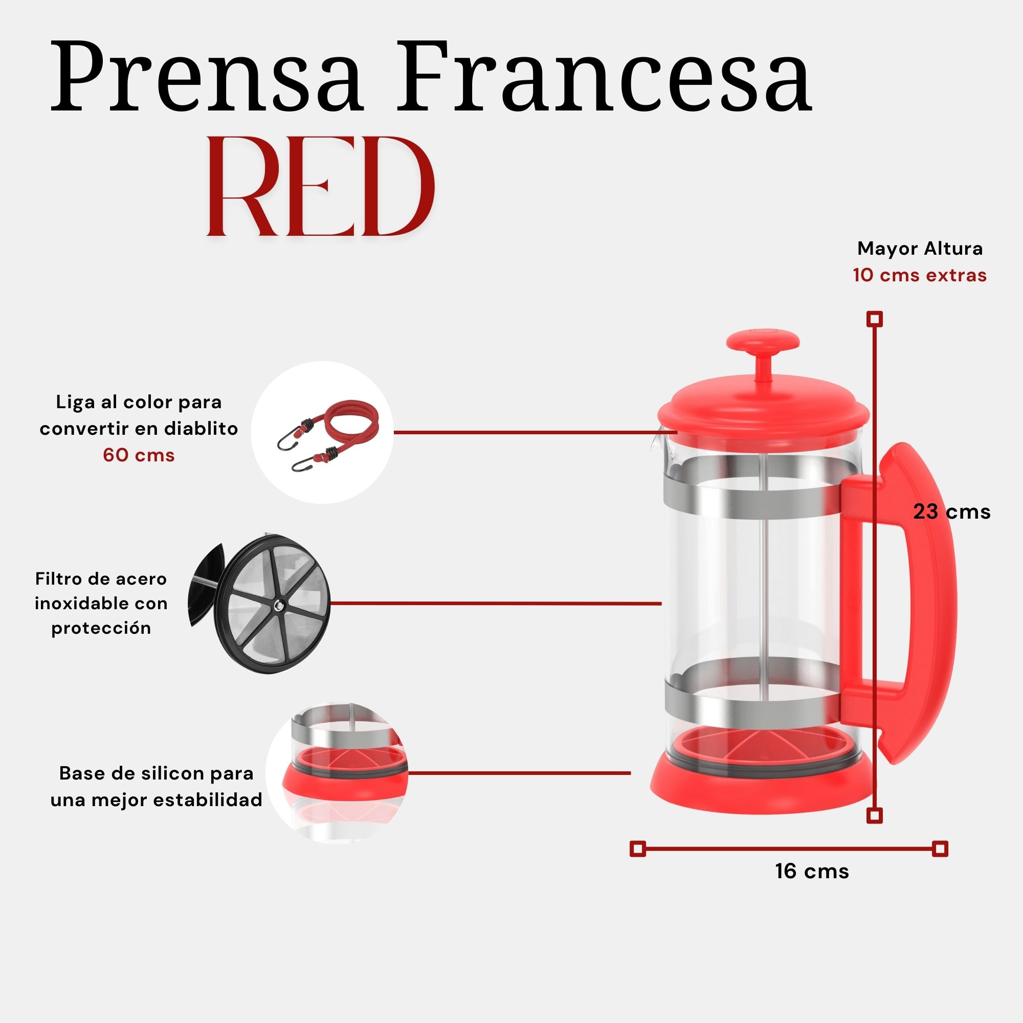 Prensa Fracesa RED 1 litro con filtro de silicon