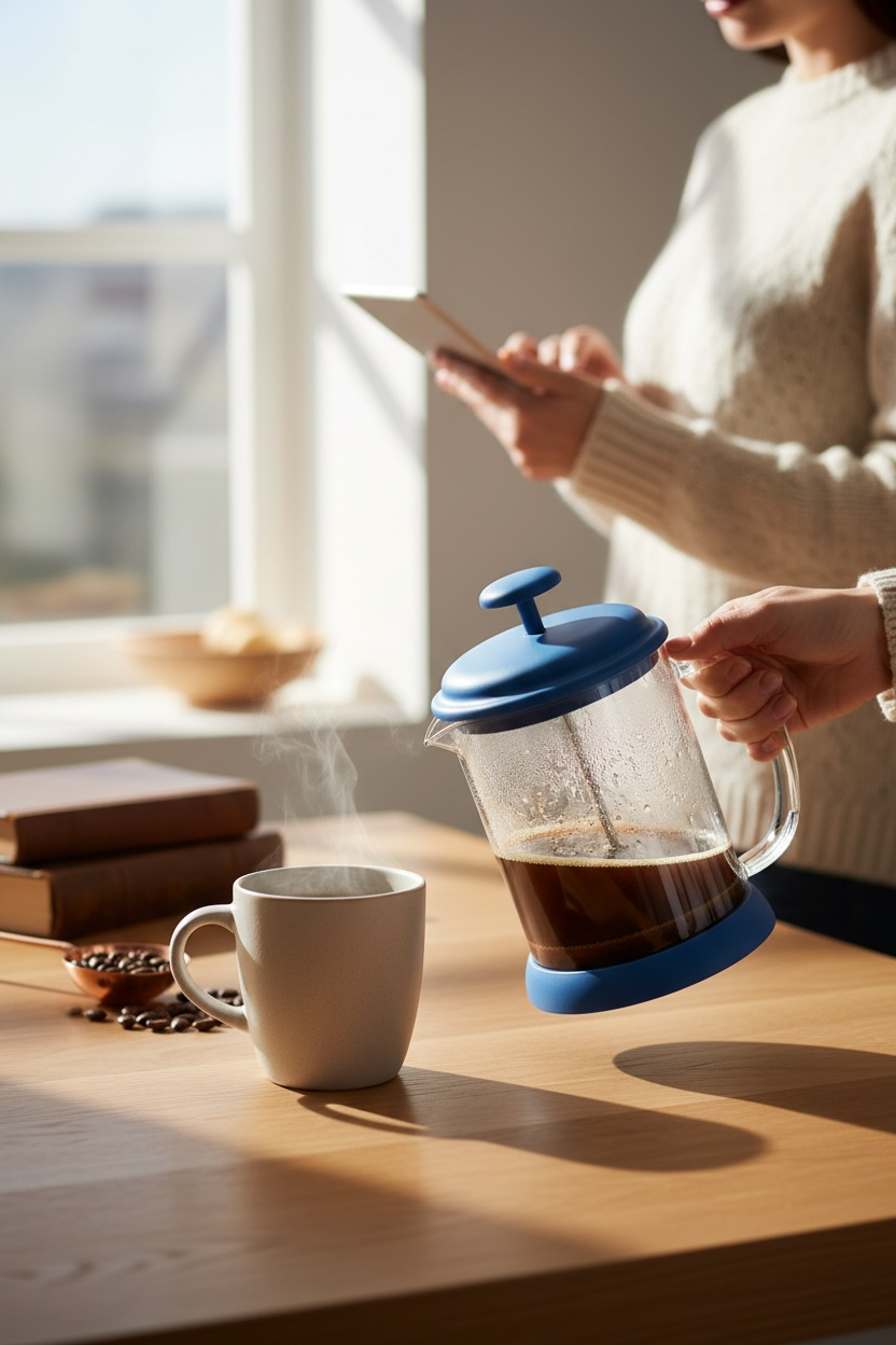 Prensa Francesa BLUE 600 mlts con filtro acero inoxidable con aro de silicon