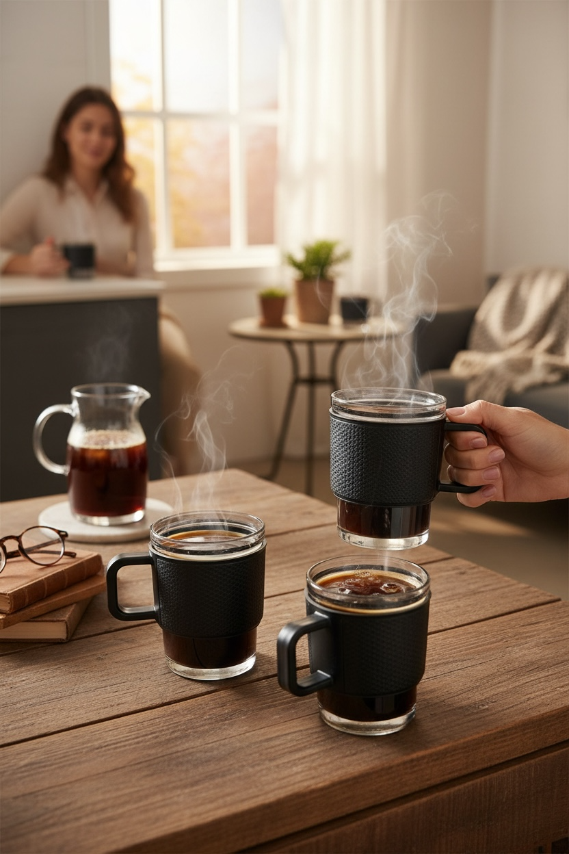 Juego de 4 Tazas de Vidrio de 420 ml 